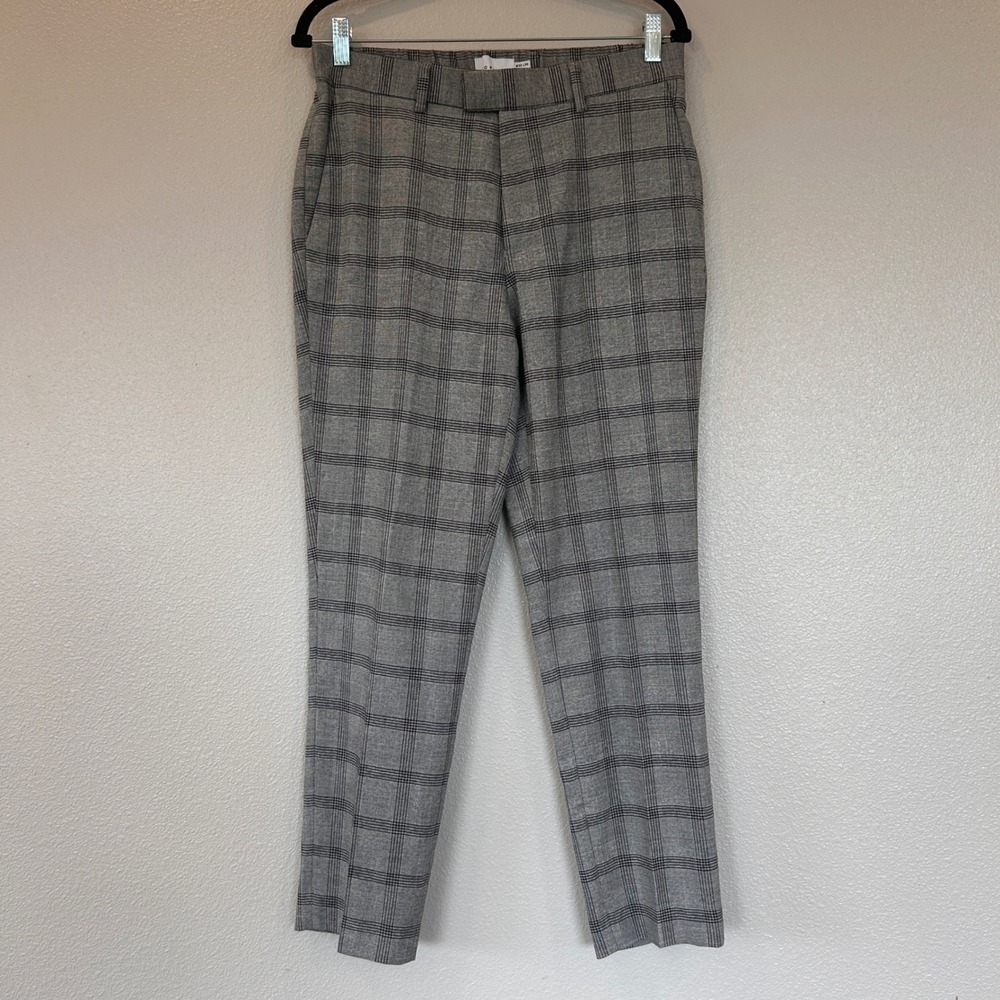 Topman Mens Grey Glen Plaid Check Trousers Slim Fit 32x30 87T11UGRY